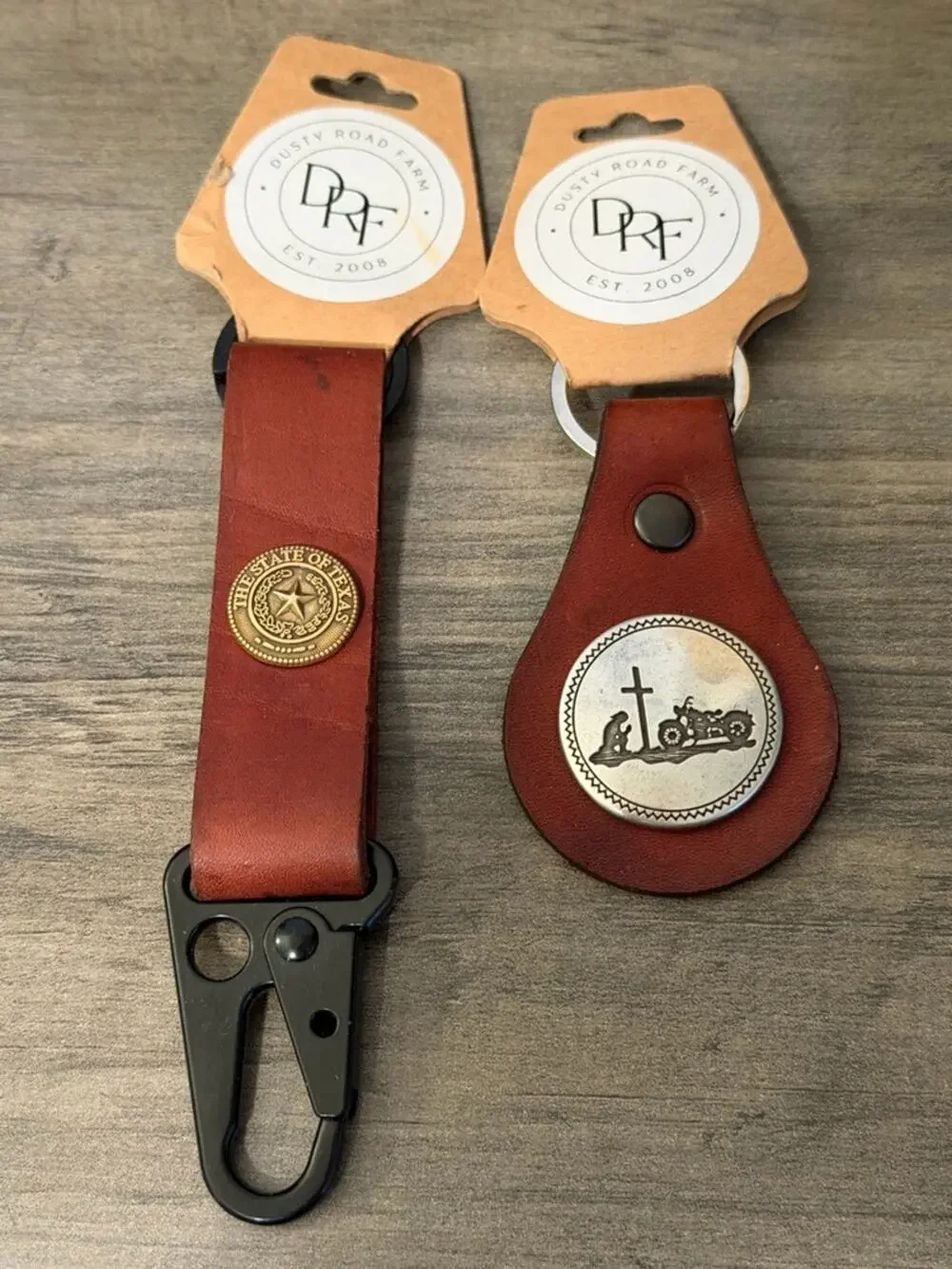 Dusty Road Farms Leather Key Fob Strap Keychain #463 New! Two! Texas DRF